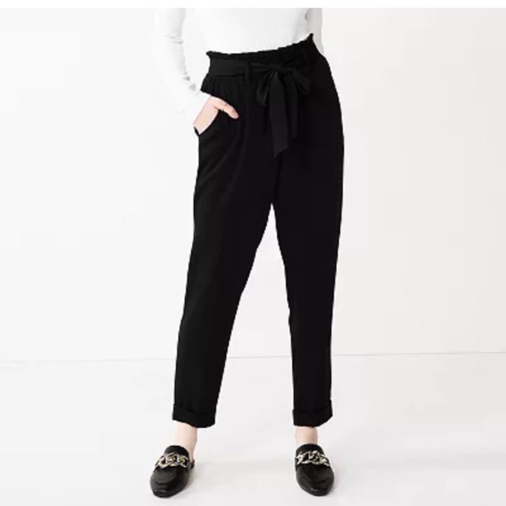 Black Bow Tie Waist Dress Pants